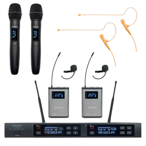 AT-5200RP | 2 Channel Wireless Microphone System with 2 Handheld Microphones, 2 Lavaliers, 2 Single Ear Wireless Headsets with Body Packs