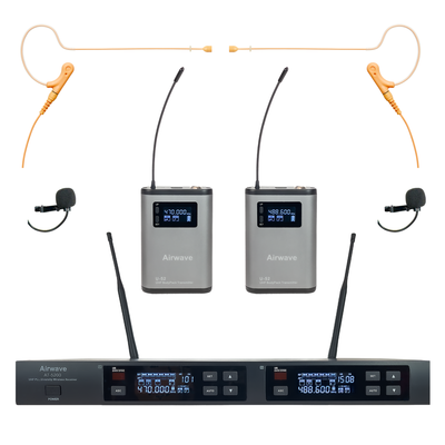 AT-5220 HSD PAK | 2 Channel Wireless Microphone System with 2 Lavalieres and 2 Single Ear Wireless Headsets