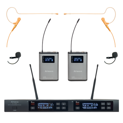 AT-5220 TITANIUM HSD PAK | 2 Channel Wireless Microphone System with 2 TITANIUM SERIES Single Ear Wireless Headsets and 2 Lavalieres