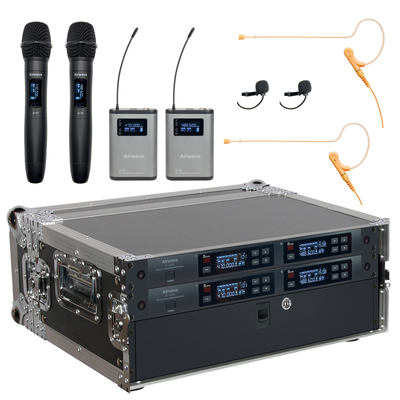 AT-COMBO PAK | 4 Channel Wireless Microphone System with 2 Handhelds, 2 Headsets, 2 Lavalieres, and 2 Body Packs