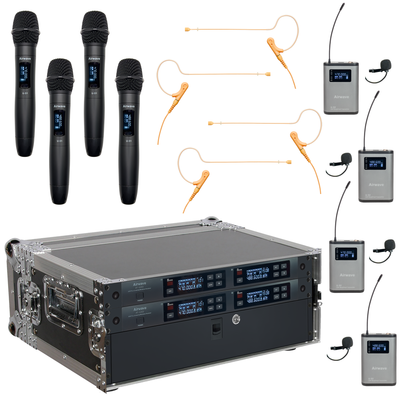 AT-RS4 | 4 Channel Wireless Microphone System with 4 Handhelds, 4 Lavaliers, 4 Headsets with Body Packs