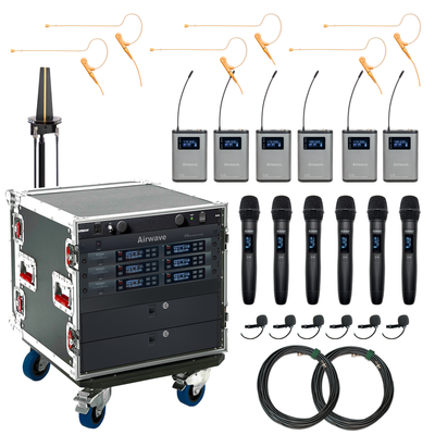 AT-RS6 | 6 Channel Wireless Microphone System with 6 Handhelds, and 6 Headsets with Body Packs