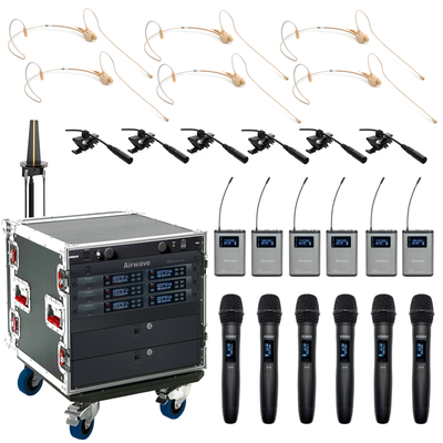 AT-RS6 TITANIUM | 6 Channel Wireless Microphone System with 6 Handhelds, 6 Lavaliers, 6 Headsets with Body Packs