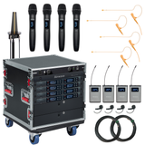 AT-SYS-8-COMBO | 8 Channel Wireless Microphone System with 4 Handhelds, 4 Lavaliers, 4 Headsets with Body Packs