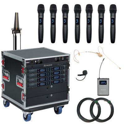 AT-SYS-8-HHT | 8 Channel Wireless Microphone System with 7 Handhelds & 1 Titanium Series Headset with Body Pack